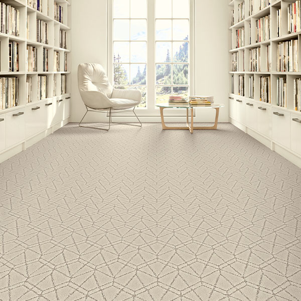 wall to wall pattern carpet in home library